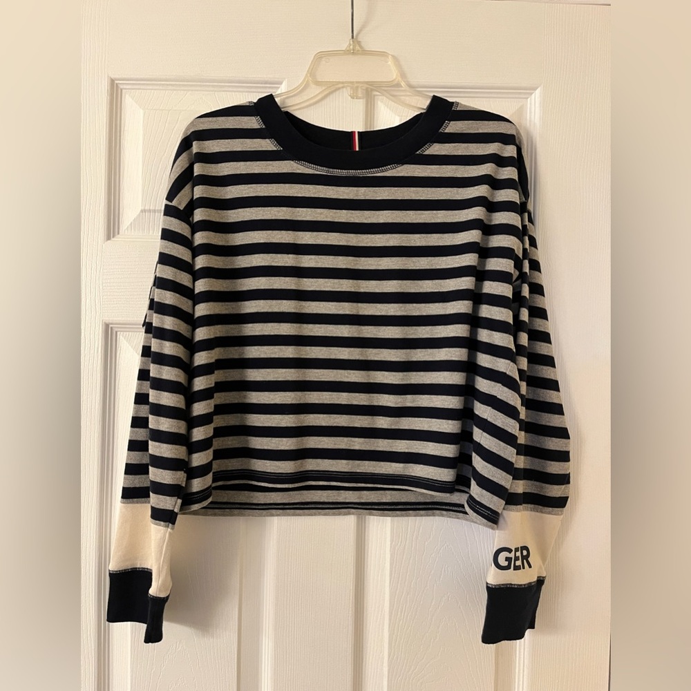 Tommy Hilfiger Blue/Gray Striped Pullover Sweater